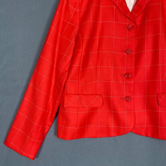 Pendleton Womens Blazer Size 16 100% Virgin Wool Bright Coral Windowpane Plaid - Picture 2 of 11
